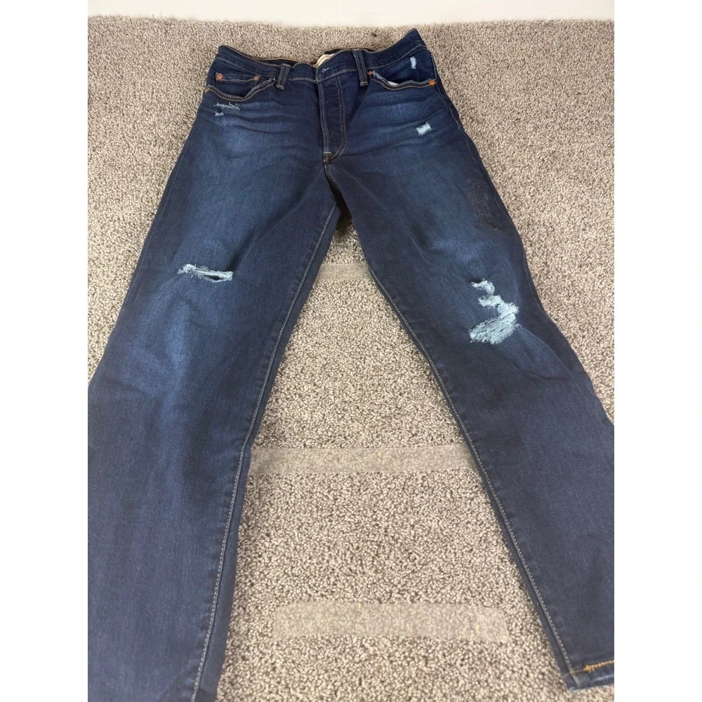Levis Ribcage Straight Ankle Jeans Womens 29 Dark Wash Distress High Rise Denim